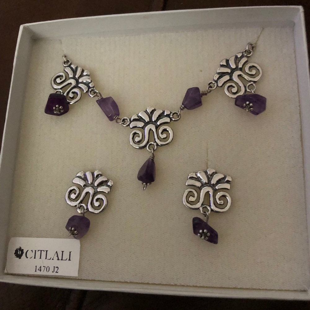Citlali Silver & Amethyst necklace & earrings set
